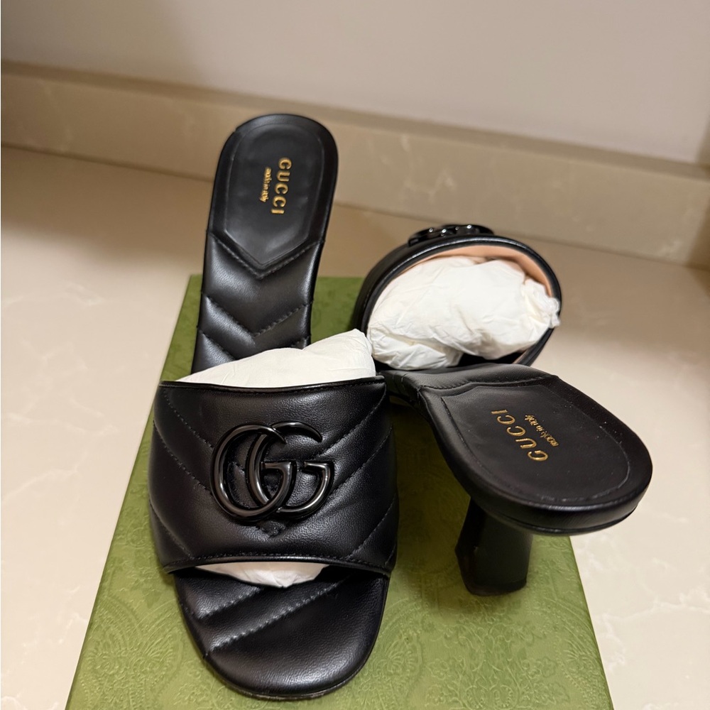 Gucci Black Quilted Leather GG Slide Mules